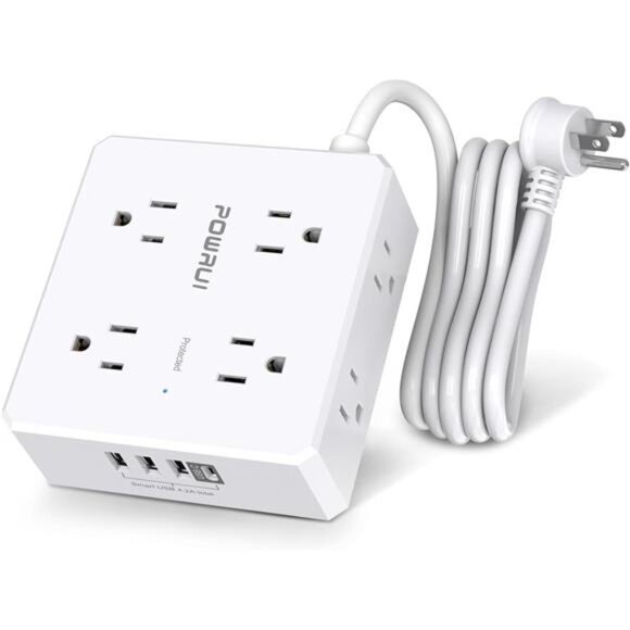 Surge Protector Power Strip - 6 Ft Flat Plug Extension Cord with 8 Widely Outlet - Picture 1 of 8